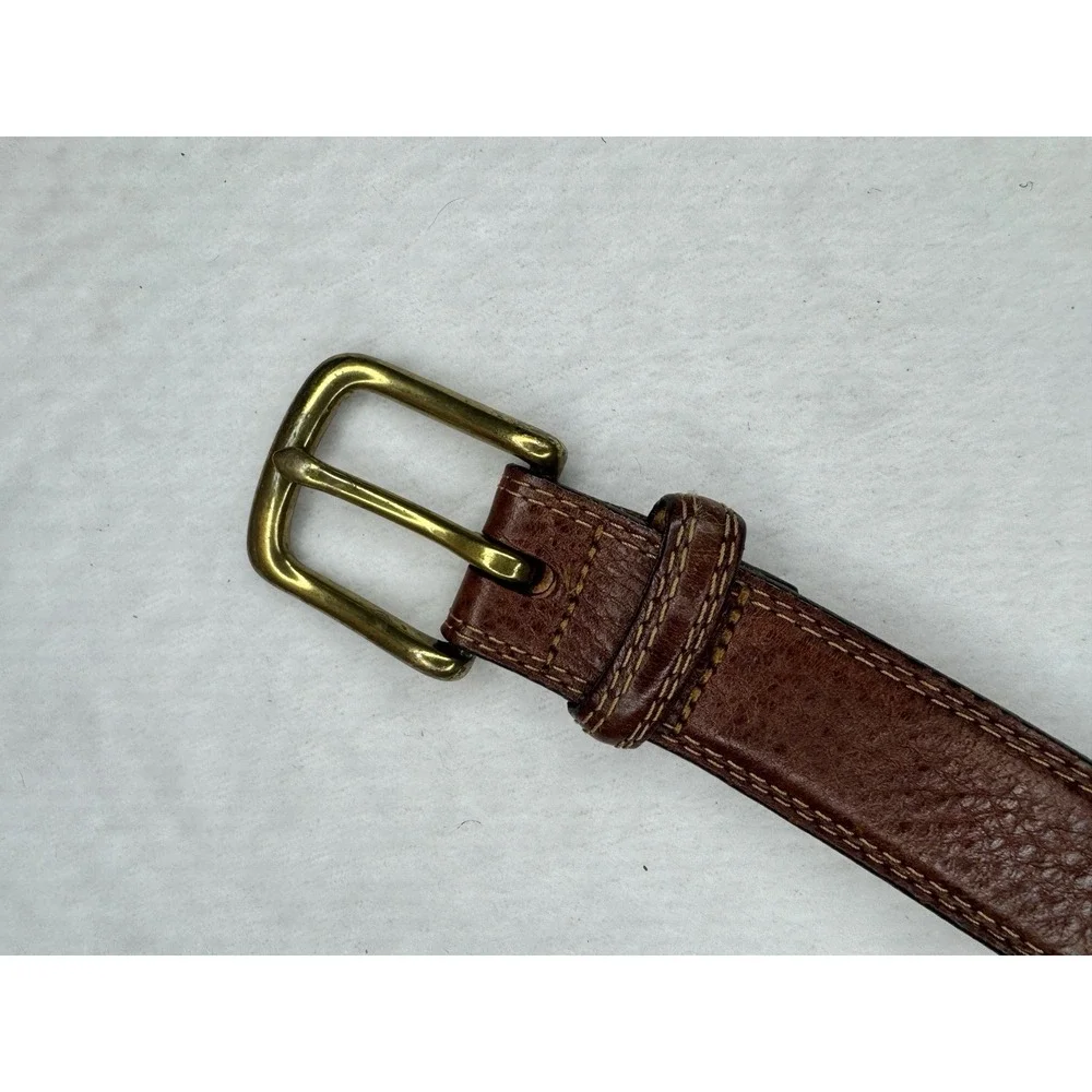 Orvis Men's Brown Leather‎ Belt Size 42 Style # 87HX Gold Brass Buckle